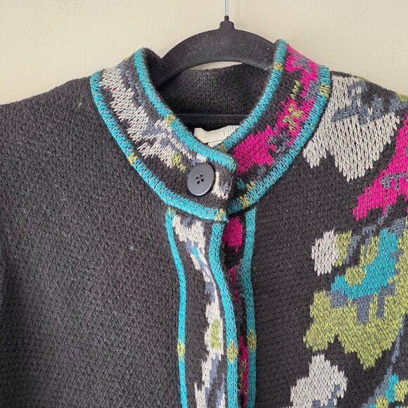 J. JILL Black Floral Jacquard Long Sweater Duster Coat Cardigan w/ Pockets XS - Picture 2 of 12